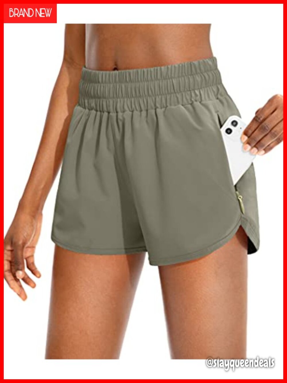 SANTINY Athletic Running Shorts with Zipper Pockets, High Waisted Built-in Liner